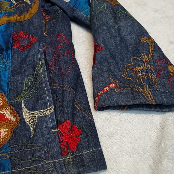 Chicos Denim Embroidery Art to Wear Jacket Women Large Statement Artsy Grandma - Picture 3 of 14